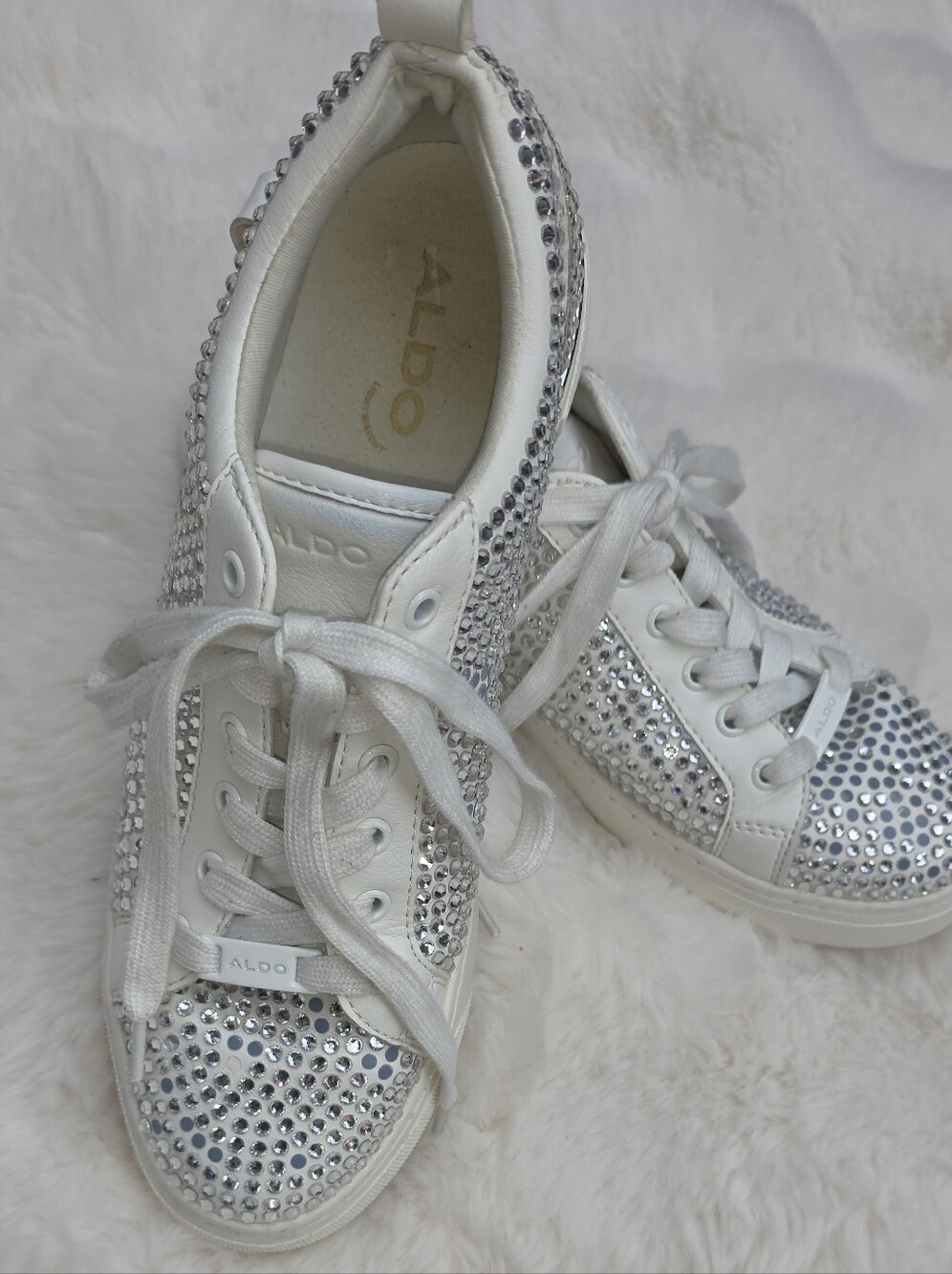 ALDO White Crystal-Stud Lace-Up Sneakers